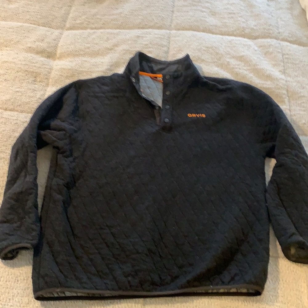 Orvis 3 Snap Sweatshirt, Diamond quilt, pullover L, quarter zip, fleece style.